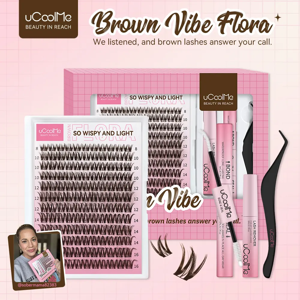 uCoolMe Brown Colored Lashes Flora Venus Fairy Ultra-Thin Band For Beginner Friendly WaterProof And Longlasting Lashes DIY Lashes Extensions Soft Comfortable Lashes Kit For Your Girl Gift