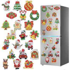 21-piece DIY diamond painting refrigerator magnets, Christmas 5D diamond art magnetic ornaments, handmade art decorative stickers, with magnetic backing, with tool kit, DIY kit suitable for adults.