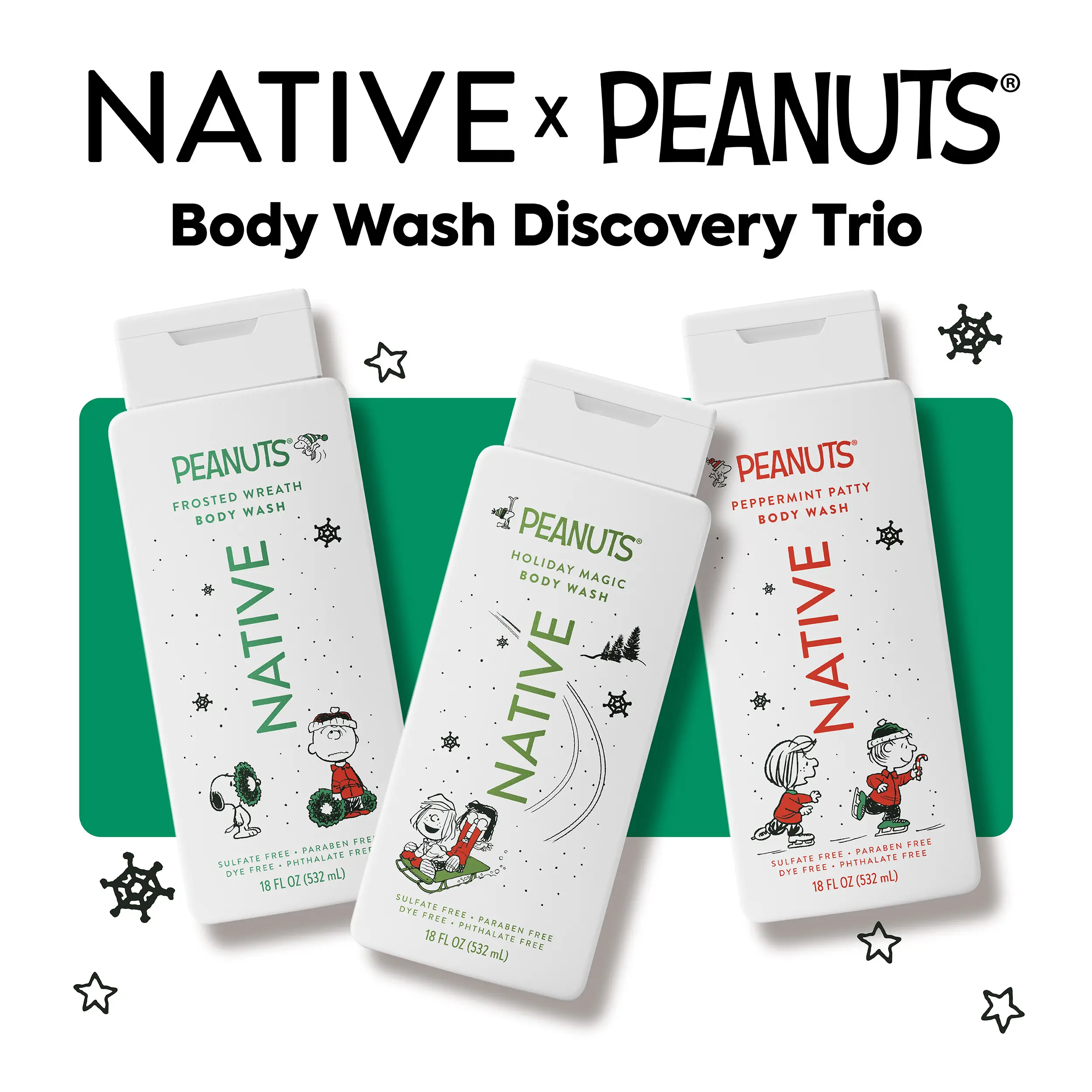 NATIVE Body Wash Discovery Trio – 3-Pack, 18 oz, Rich Lather, Gentle Cleanse, 24HR Freshness