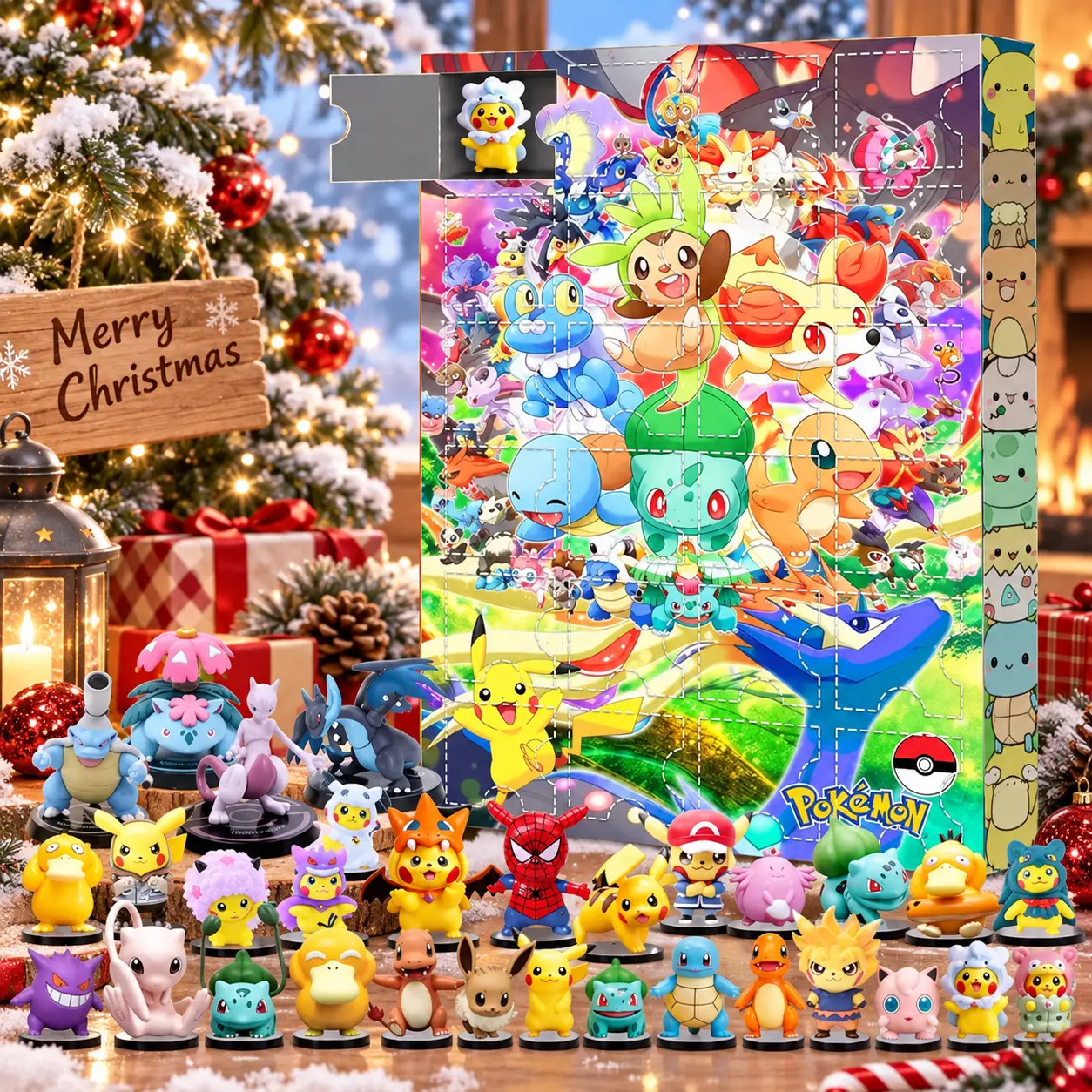 Pokémon Christmas Holiday Advent Calendar - Pikachu Press English Children's Hardcover Book, 24 Removable Ornaments, Illustrated Holiday Scenes