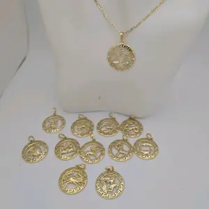 cadena figaro 2mm 203 y dije signo zodiacales gold plated