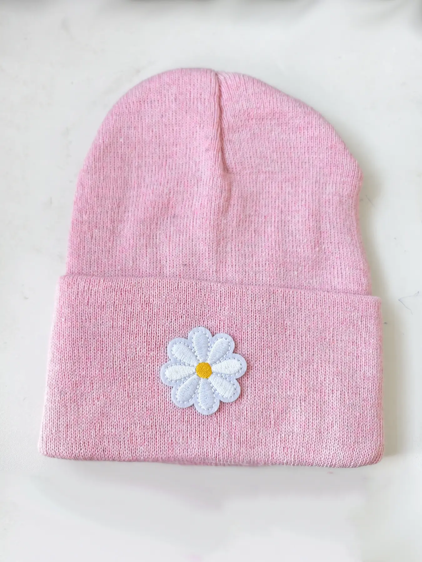 Women's Embroidered Flower Beret Knit Hat, Lightweight Soft Warm Winter Cap, Ribbed Cuff, Comfortable Outdoor Wear