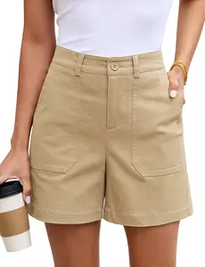 luvamia Summer Shorts for Women High Waisted Dressy Causal Cotton Chino Elastic Waist 5 Inch Inseam Mid Thigh Shorts