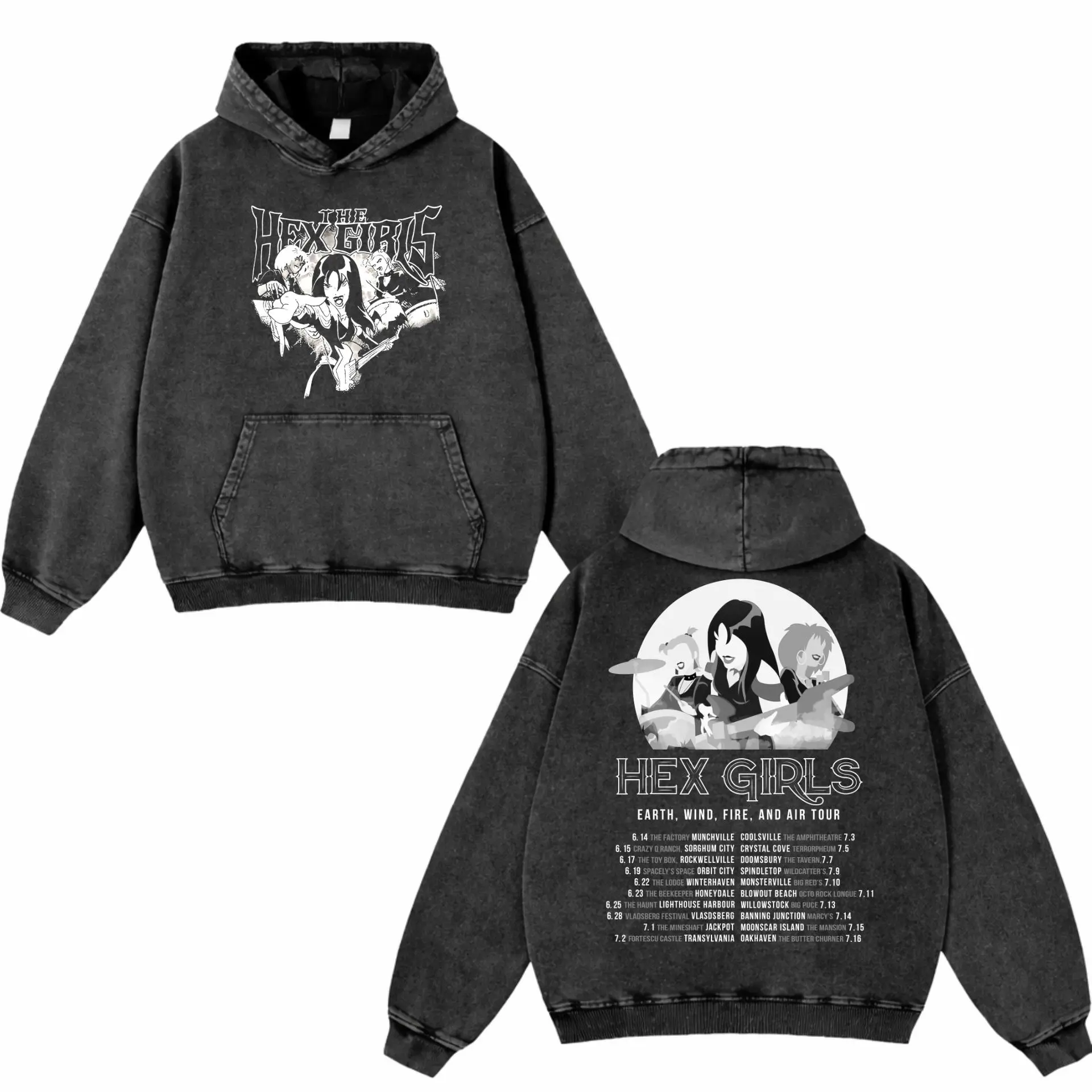 Vintage The Hex Girls Washed Hoodie, Rock Band Apparel, Oversized Menswear And Women Menswear Tops, Gym Pump Cover, Hip Hop Y2K Graphic Apparel, Gift For Him