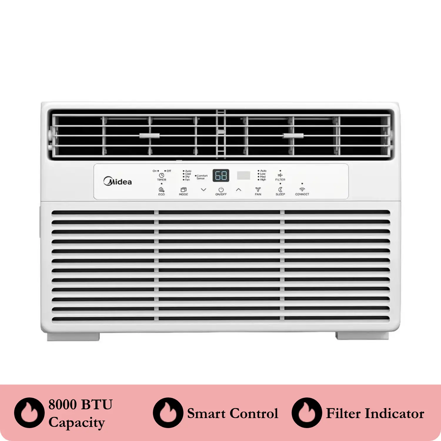 Midea Like New 8000 BTU Smart Window Air Conditioner - 3-in-1 115V Plug Unit, Cools 23"-36" Wide 350 Sq Ft, Cooling Mode, Timer, Energy Saver, ComfortSense Remote, App & Voice Control, White, US LA Warehouse Fast Shipping (Living Room), Home Cooling Solut