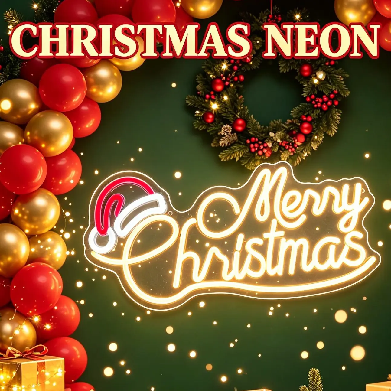 Merry Christmas Neon Sign for Bedroom, Living Room Wall Decor, Led Neon Lights USB Powered Dimmable Switch, Neon Signs for Christmas, birthday, Party Gift