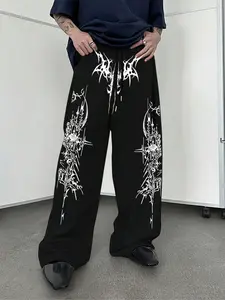 Unisex Casual Sports Pants with Spider Web Print & Letter Design, Loose Fit Waistband & Slant Pockets, Perfect for Halloween, Bottom, Aesthetic