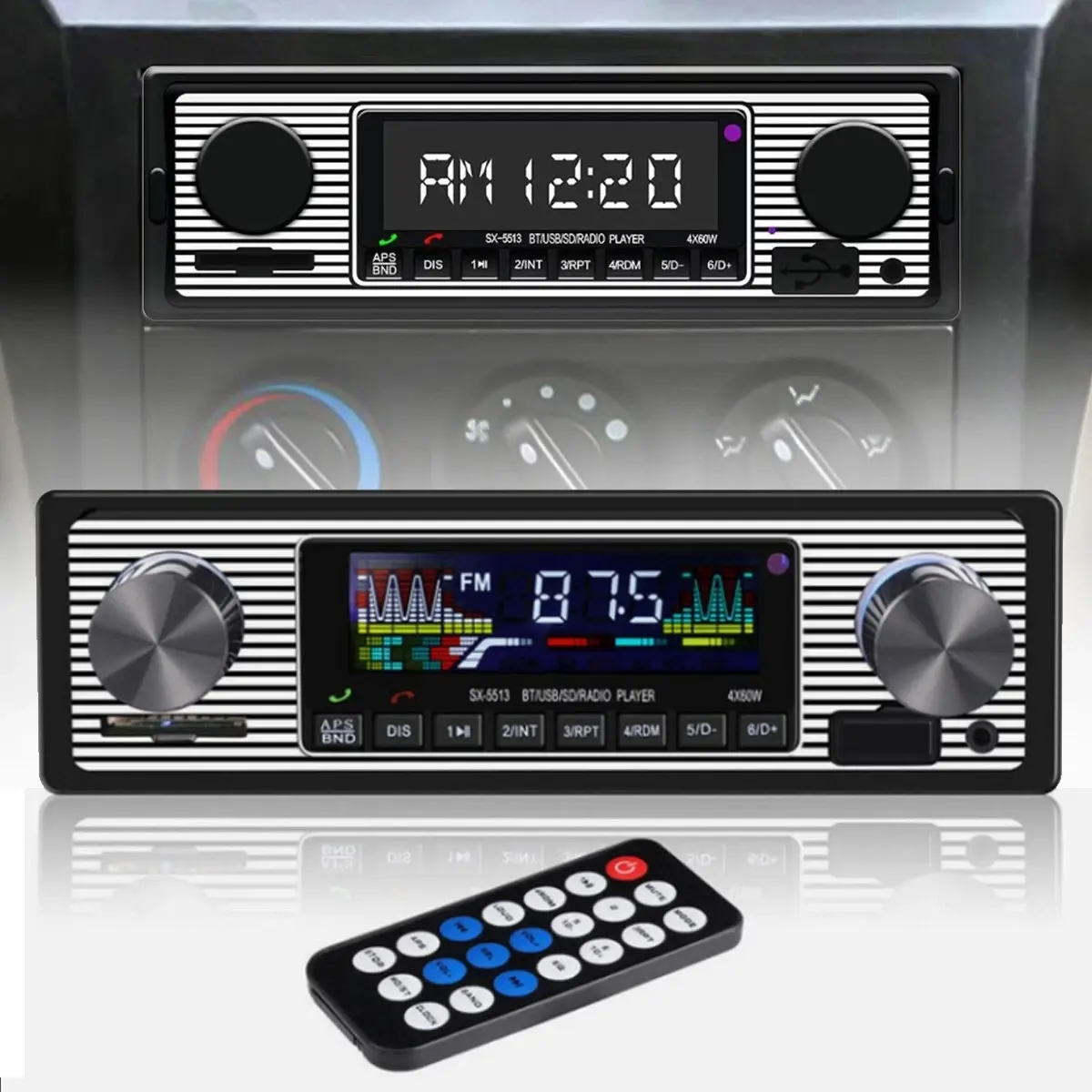 12V Car Stereo for Bluetooth, Retro Car FM Radio Player, Electronic Auto FM Radio Receiver, Answer/end Calling, Support  USB SD AUX with Remote