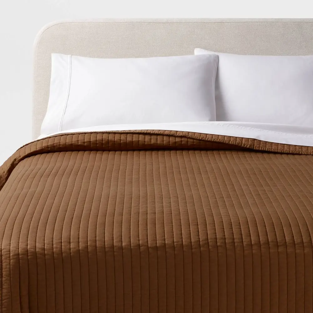 King Washed Cotton Sateen Quilt Light Brown - Threshold: OEKO-TEX Certified Midweight Bedspread