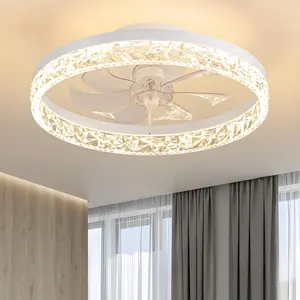 20 Inch Modern Flush Mount Ceiling Fan with Lights, 6 Speed Reversible Bladeless Ceiling Fan, 3 Color Dimmable LED Light, Low Profile Ceiling Fan with Remote & APP Control for Bedroom Living Room#Summervibes