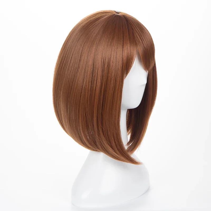 Anime My Hero Academia Ochako Uraraka Synthetic Wigs Short Brown Bob Heat Resistant Cosplay Costume Wig