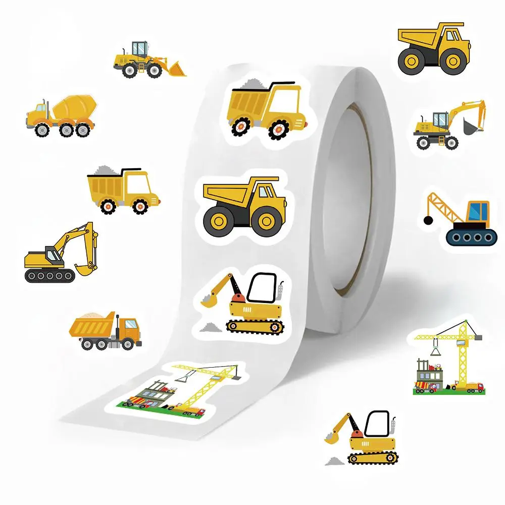 Construction Themed Sticker (500pcs/roll), Cartoon Truck Sticker, Excavator Sticker, Construction Themed Party Favors, Office Stationery & Supplies, Decor