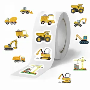 Construction Themed Sticker (500pcs/roll), Cartoon Truck Sticker, Excavator Sticker, Construction Themed Party Favors, Office Stationery & Supplies, Decor
