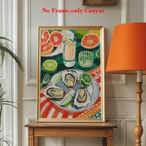 1 pc, wall art, Vintage poster, brunch club colorful food art print, oyster seafood canvas painting, unframed, unique and creative wall aesthetic decoration, perfect decoration for kitchen and dining room, unframed, Artwork
