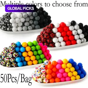 15mm Silicone Bead, 50pcs/set Round Printed Bead, DIY Jewelry Making Supplies for Bracelet Necklace Earrings Pendant DIY Kits #GLOBAL PICKS