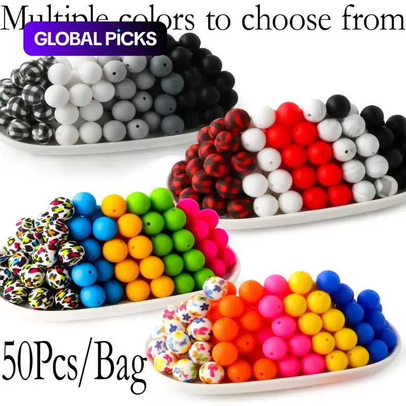 【Black Friday】15mm Silicone Beads, 50-Piece Round Bead Set, Beads for Crafts, DIY Jewelry-Making Supplies for Bracelets, Necklaces, Earrings and Pendants #GLOBAL PICKS