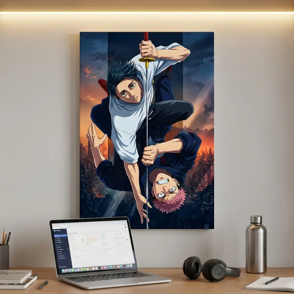 JJK Anime Poster Wall Decor - Jujutsu Kaisen Character Framed Print, Gaming Room Bedroom Home Decor
