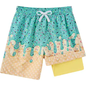 Boys Swim Trunks with Compression Liner Quick Dry Bathing Suit Kids Swim Shorts UPF 50 Sun Protection Beach Pool