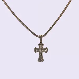 Moissanite kings baguette cross with 3mm tennis chain 20inches 925 silver designer jewelry