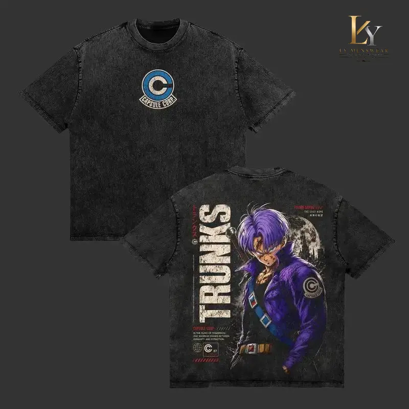 Future Trunks Time Traveler DBZ Anime Graphic Vintage Shirt, Capsule Corp Future Warrior Double Printed Tee Heavyweight Cotton Streetwear