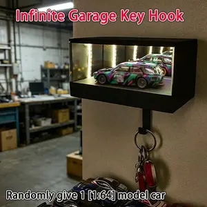 Infinite deep tunnel mirror garage key hook, endlessly novel garage hook, randomly comes with one 1:64 scale model car, a creative home decoration and car key storage, the perfect surprise gift for boyfriends and loved ones