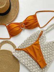 Orange Ring Detail Halter Bikini Set