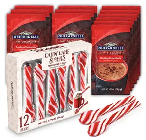 Candy Cane Cocoa Bundle: 12 Spoons + 12 Hot Chocolate Packets - Perfect for Christmas Vibes