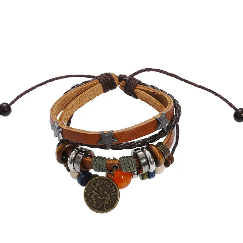 12 Constellations Red Agate Collectible Bracelet - Punk Retro Rivet Layered Bangle, Unisex Korean-Style Unique Fashion Jewelry for Daily Wear, Wrist Stack Accessory