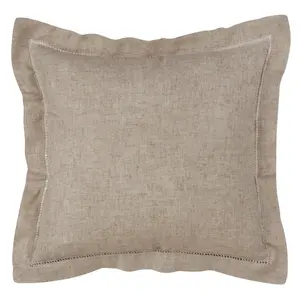 212 MAIN 22 in. Square Hemstitched Edge Throw Pillow - Down-Filled, Poly-Linen Mix Material, Natural Color, Throw Cushion for Home Room Decor