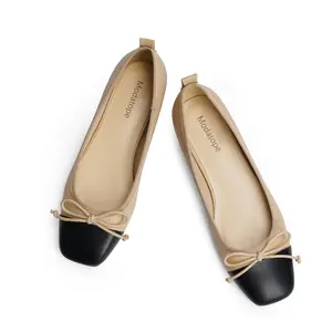 [Modatope]Ballet Flats with Bow Ballerina Closed Square Toe Slip on Bowknot Flats Shoes for Women Dressy