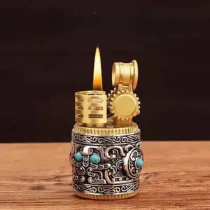 Cool Mini Kerosene Lighter, Cigarette Lighters For Smokers, Novelty Armored Little Fatty Lighter, Portable Retro Ignition, Gift Box Packaging, Suitable For Decoration Collection, Men'S Gifts, Outdoor Camping Fire, (Excluding Fuel)