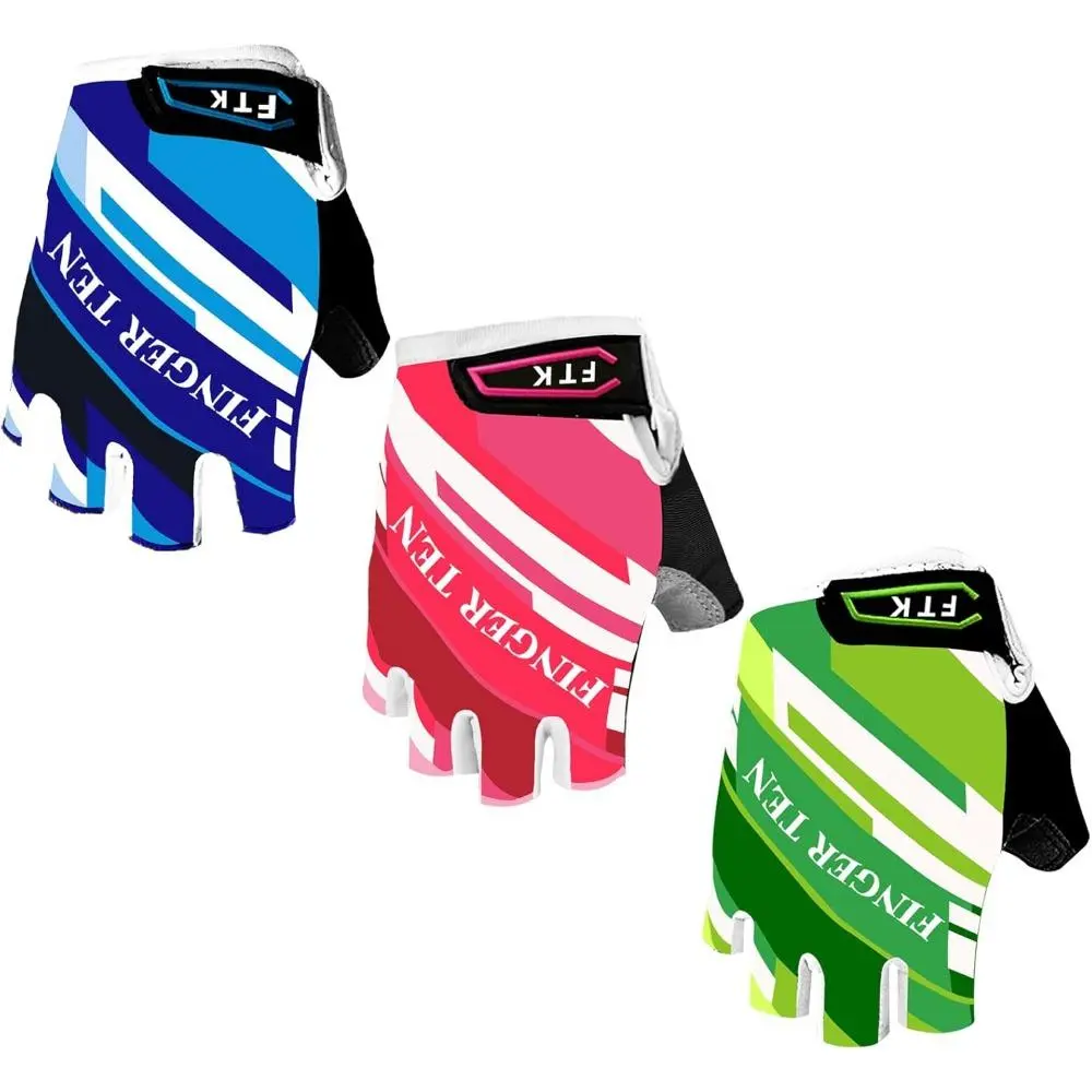 Kids' Youth Fingerless Cycling Gloves Pair - Gel Padded, Soft Comfortable Fabric, Non Slip Grip, Cooling, Easy Wear-Off, Large S-XL Sizes (9-10 Fit 2-11Yrs) for Outdoor Road/Mountain Biking, Soft Fabric