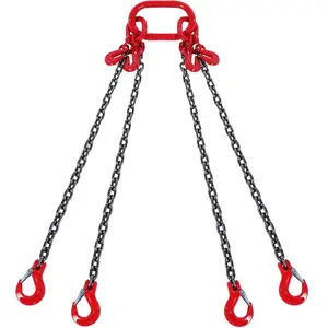 VEVOR Chain Sling, 1/4 inchx 5 ft Lifting Chains with Hooks, G80 Engine Chain Hoist Lifts, 6600 lbs/3 Ton Lifting Sling Chains for Engine Hoist, Engine Lift Chain with 4 Leg Grab Hooks and Adjusters