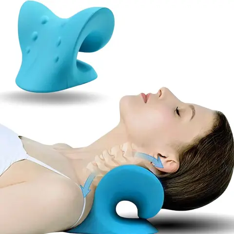 Cervical Neck Hump Corrector Pillow for Adults - Dense Foam C-Shaped Curve, Neck Support, Headache Relief, TMJ Pain Relief, Cervical Spine Alignment, 8.7 x 6.9 x 4.9 inches, Home/Office Hard Surface Use (Blue)