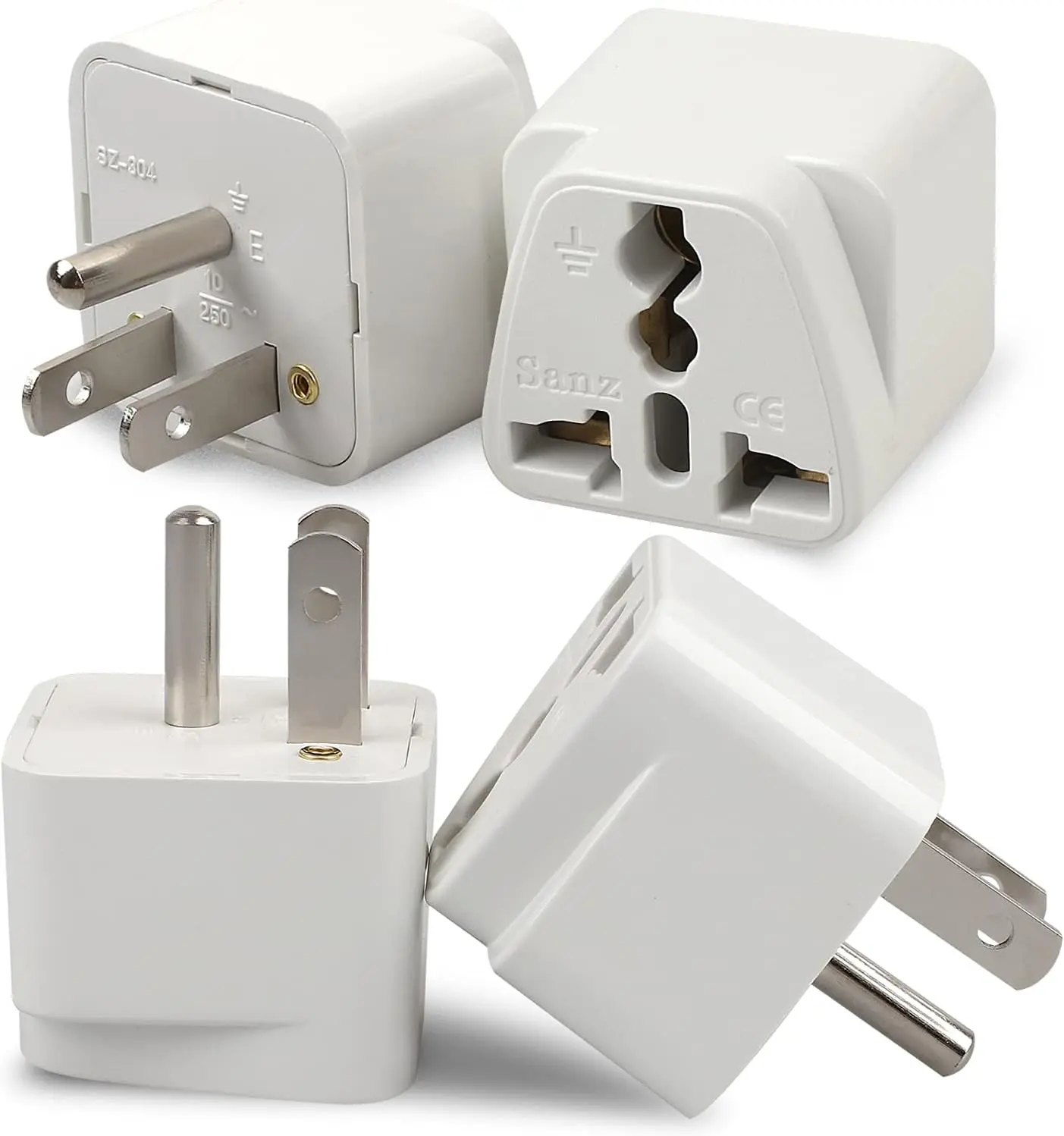 4 Pack Universal Adapter, Europe to US Plug Travel Adapters (White)