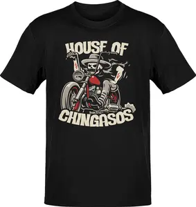 House of Chingasos Biker Shirt, Mexican Skeleton Motorcycle Tee, Latino Streetwear Graphic T-Shirt, Chicano Rider Club Style Gift