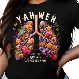 “Our Breath Speaks His Name – YAHWEH Floral Lung Tee, A Tribute to Divine Life & Artistic Worship”