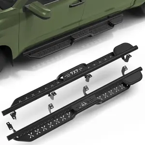 Running Boards for 2007-2021 TUNDRA CREW MAX, Two-Raised Step Design, Heavy-Duty Carbon Steel Nerf Bars, 2PCS