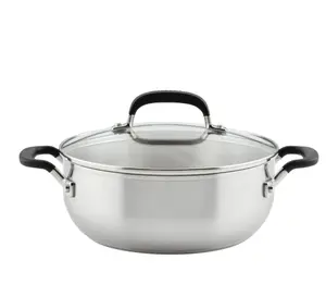 KitchenAid Stainless Steel Induction Casserole with Lid, 4 Quart, Brushed Stainless Steel