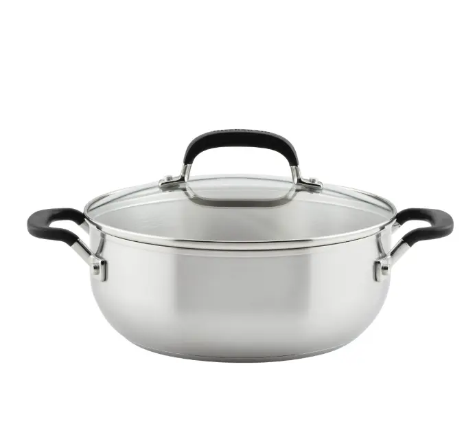 KitchenAid Stainless Steel Induction Casserole with Lid, 4 Quart, Brushed Stainless Steel