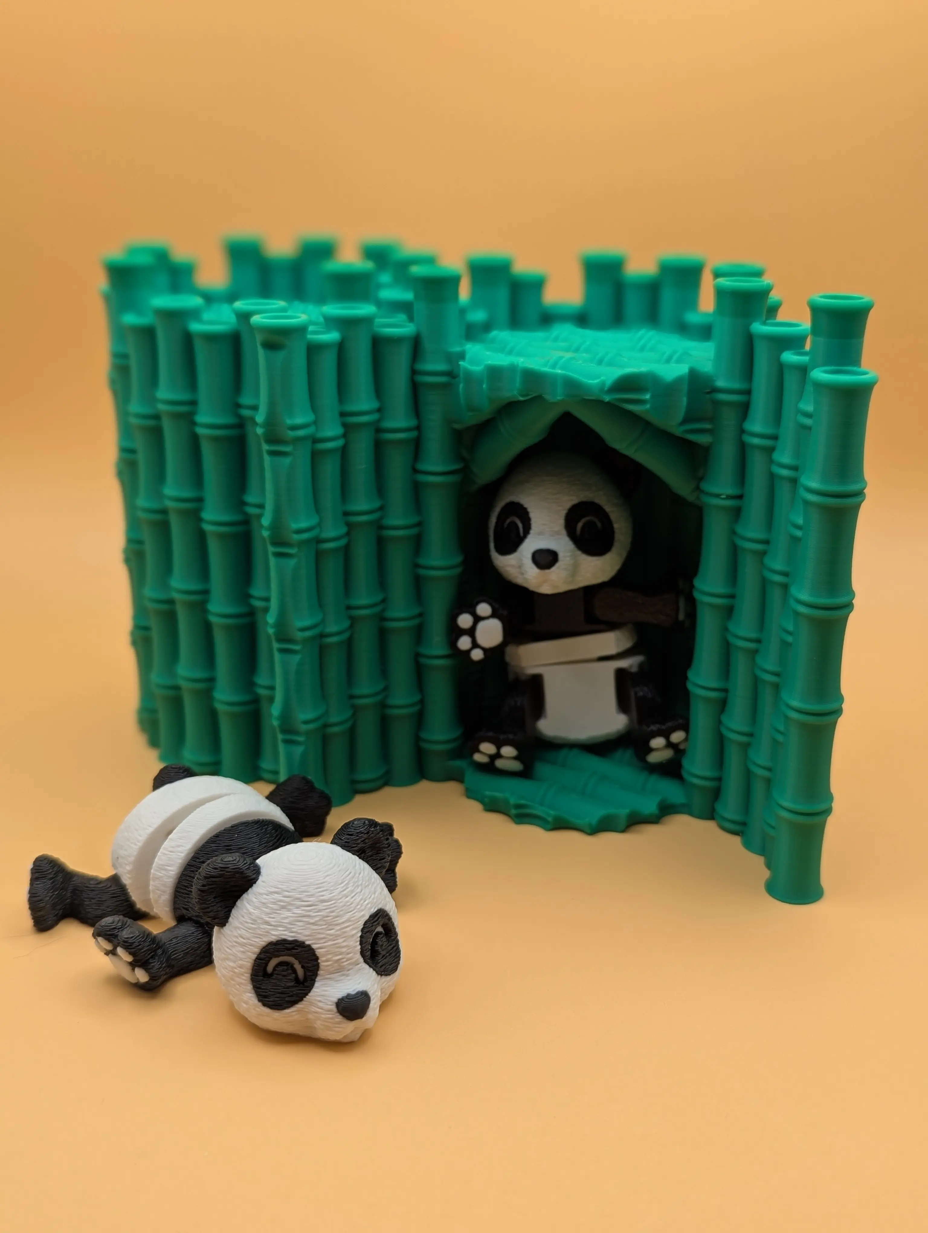 Articulated Fuzzy Panda in Bamboo Hut | Cute Panda Desk Buddy & Collectible