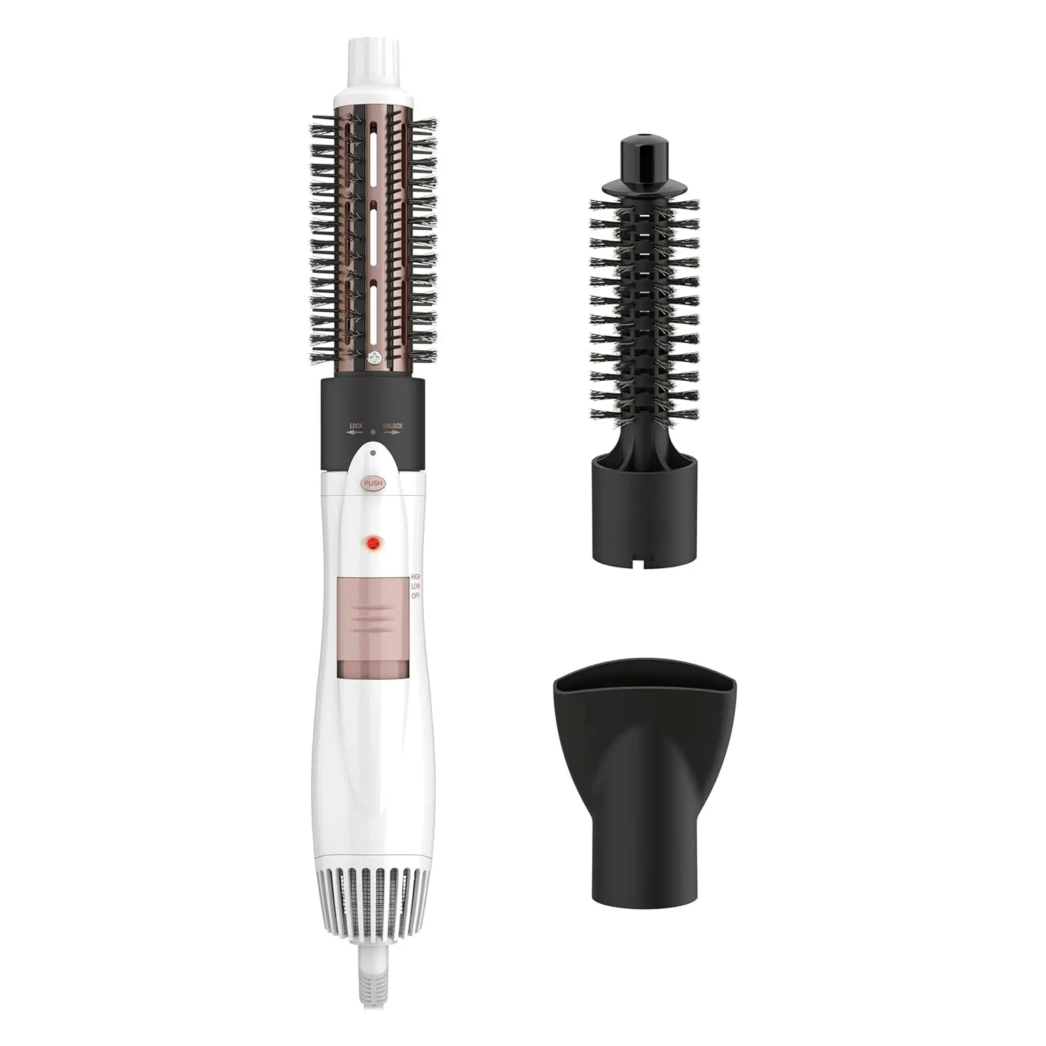 Conair Double Ceramic 3-in-1 Hot Air Brush - White, Interchangeable Attachments: 1.25-Inch Thermal Tool, 0.75-Inch Boar-Nylon Bristle Tool, Concentrator, for Voluminous Curls & Straight Styles