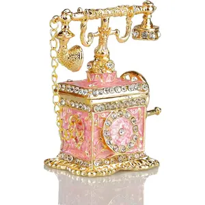 Pink Telephone Figurines Enameled Telephone Trinket Box Hinged Decorative Telephone Boxes Collectibles Gifts for Girls or Women