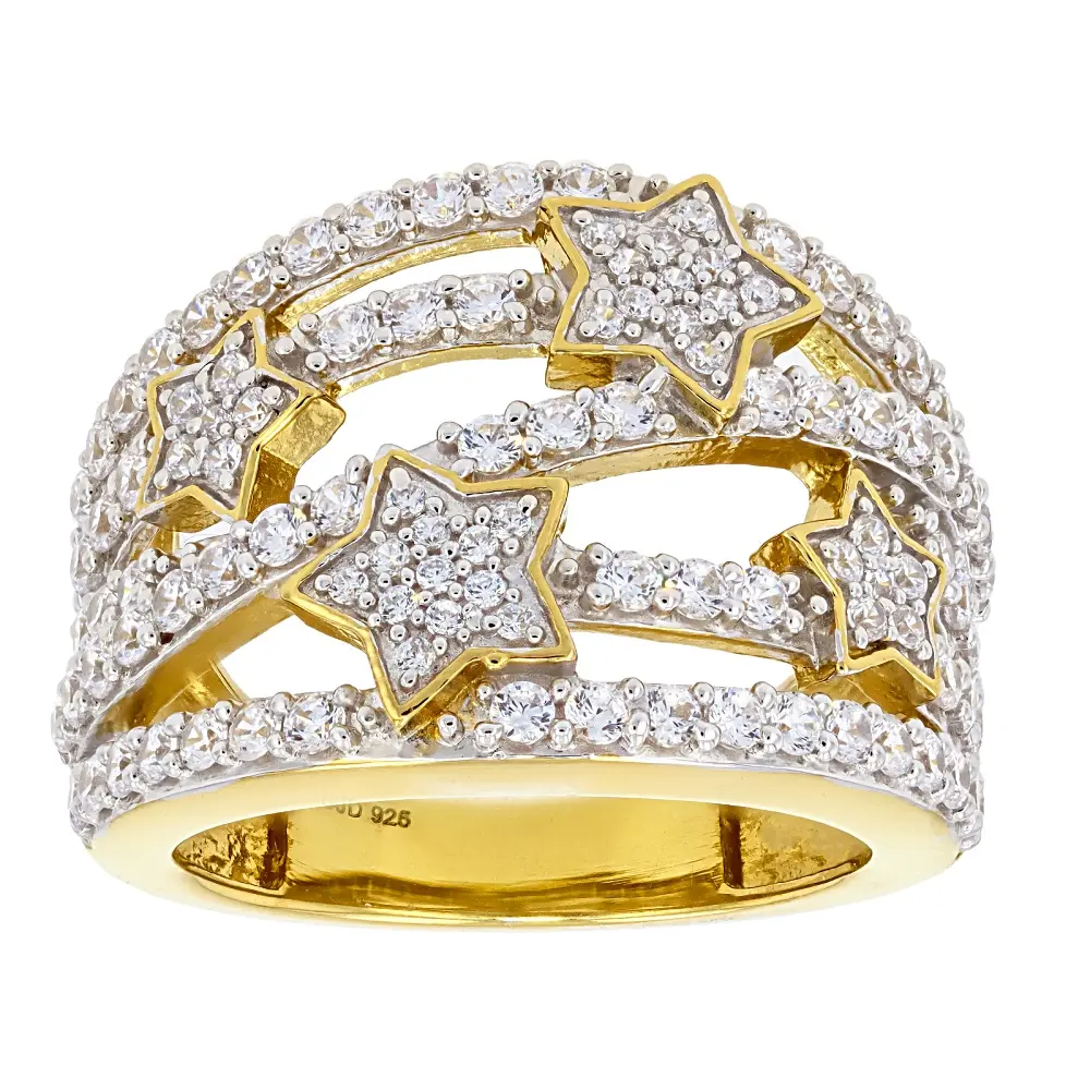 JTV White Cubic Zirconia 18k Yellow Gold Over Sterling Silver Star Ring