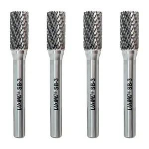 SB-3 Tungsten Carbide Burr Cylinder Shape Double Cut Rotary Burrs File, 4pcs Drills Vibration Reduction
