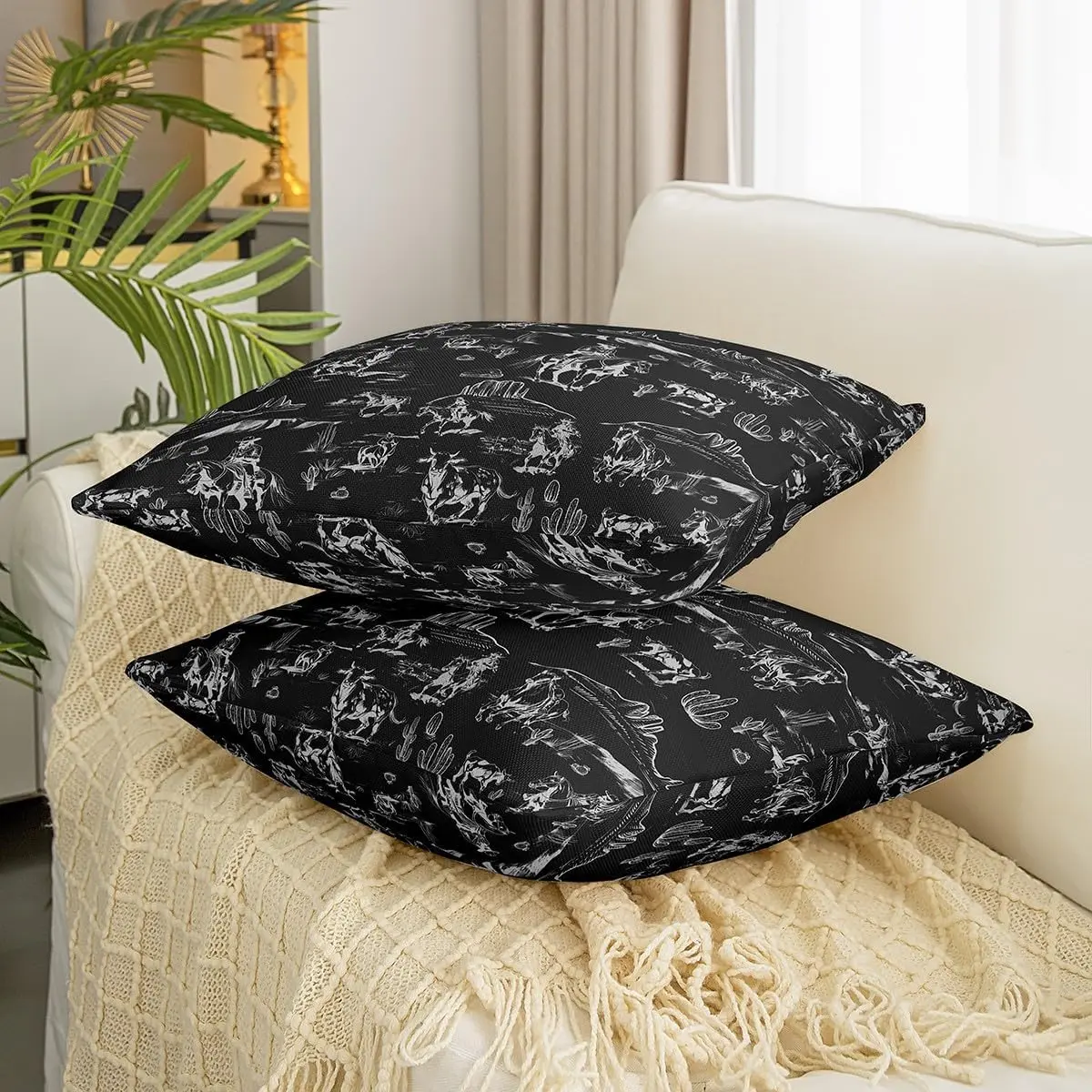 Feelyou 2-Pack 24x24in Double-Sided Printed Fabric Wild West Throw Pillow Covers - Rodeo Cowboy Style Removable Couch Cushion Covers, Machine Washable for Sofa, Western Room Decor