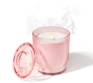 Lifelines Rechargeable Flameless Candle in Elegant Pink Glass with Smoke-Free Aroma - No Water Needed & Includes USB Charger & Essential Oil Blend