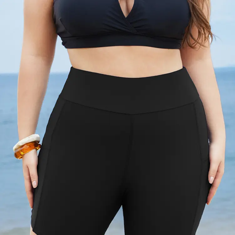 BloomChic Solid Wide Waistband Swim Shorts 【M-6XL】