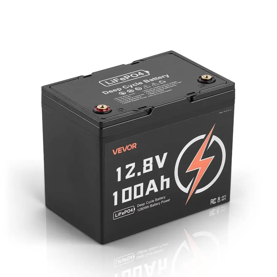 VEVOR 12V 100Ah LiFePO4 Battery, Up to 15000 Cycles, Deep Cycle Lithium Iron Phosphate Battery with Built-in BMS, Low Temperature Protection, 10 Years Lifetime, for Solar Off-Grid Home Energy Storage
