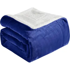Ultra Flannel Sherpa - Silky Throw for Couch, - Plush Fuzzy Warm Winter for Gift, Twin, Blue